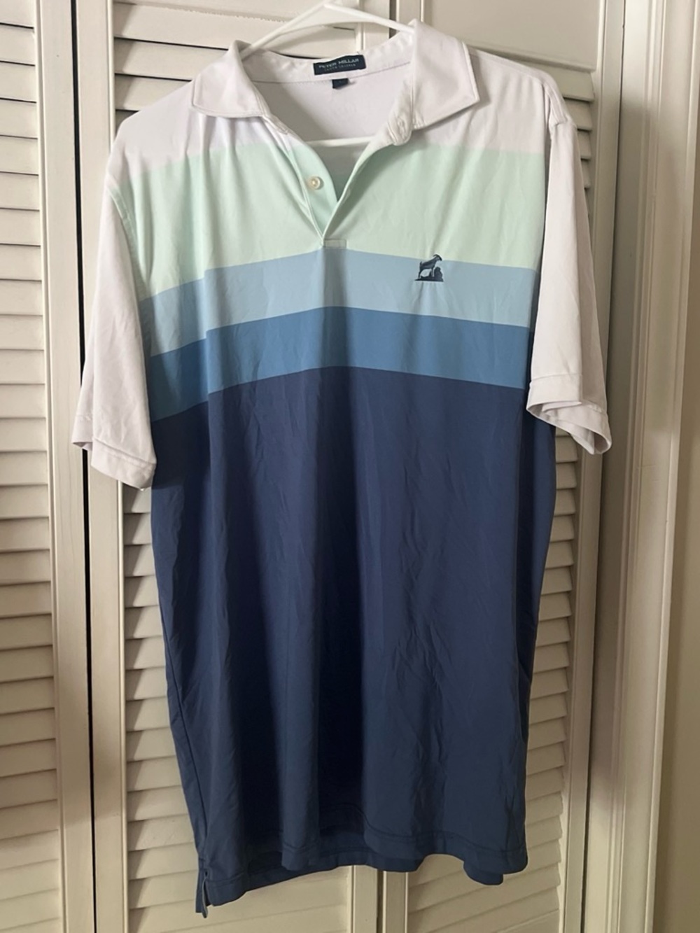 Peter Millar White, Mint and Blue Striped Polo